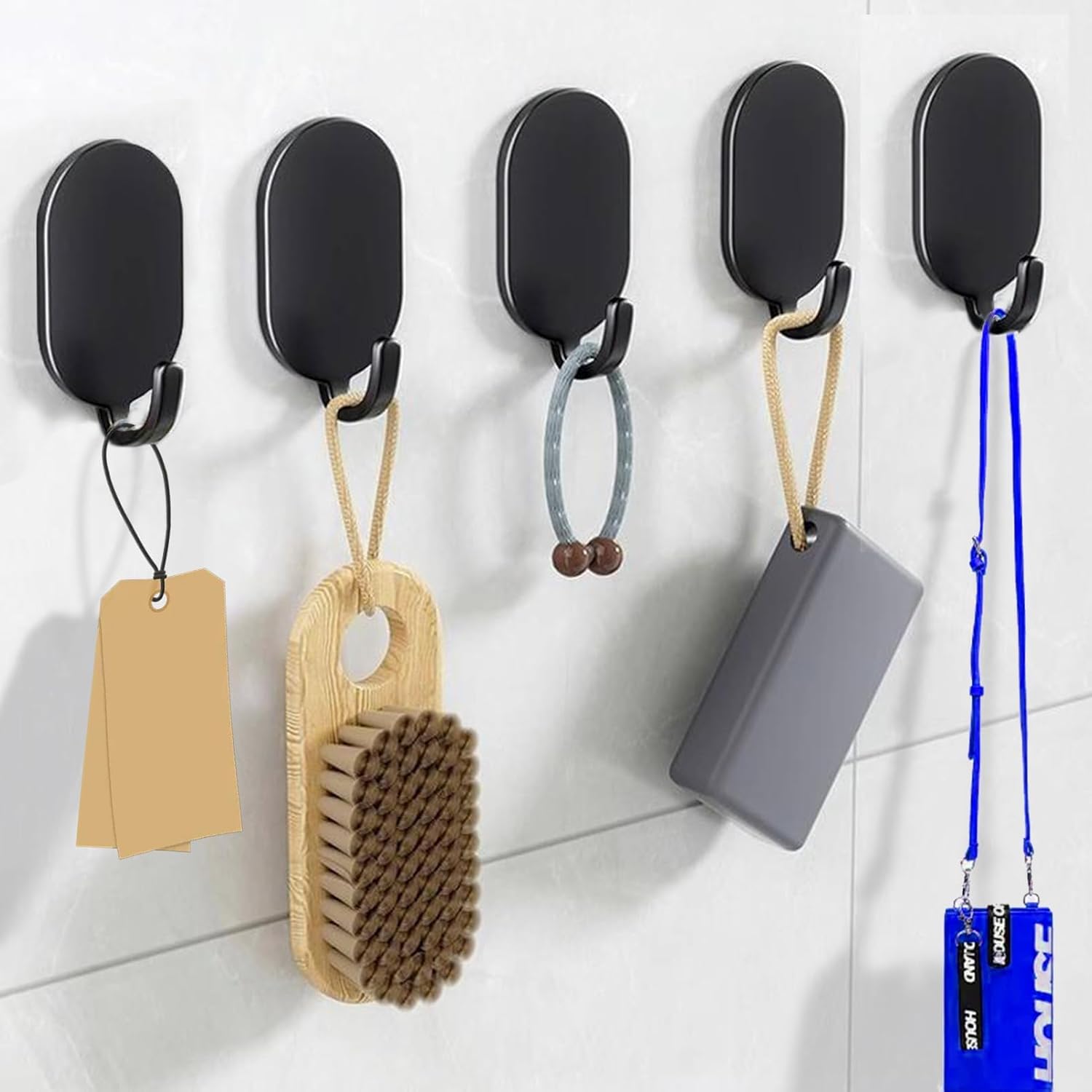 5-Pack Adhesive Wall Hooks for Hanging Heavy Duty Towel Coat Hooks for Bathroom Shower Kitchen Keys Door Outdoor Home Improvement Utility Hook (Matt Black)