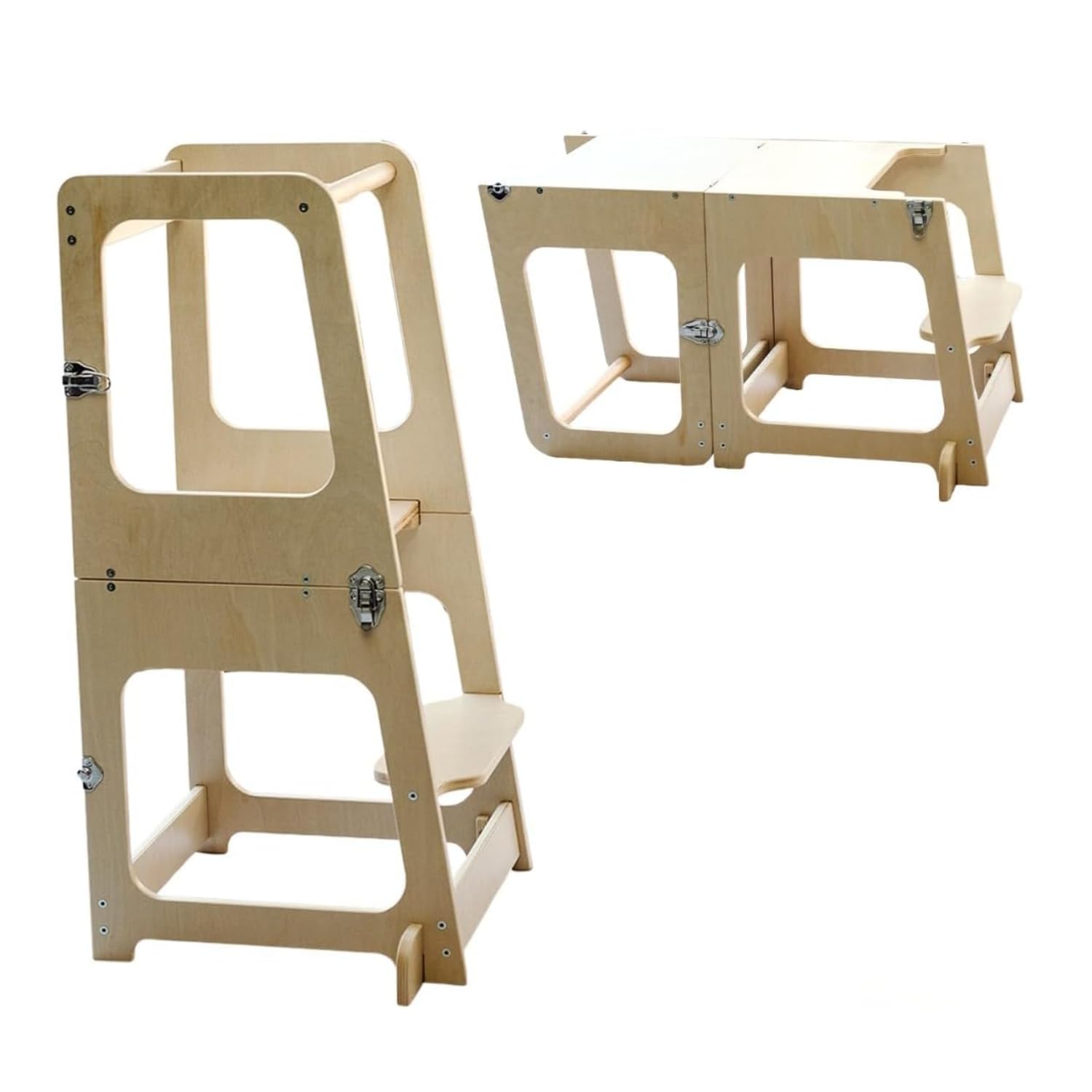 Convertible 2-in-1 Kids Kitchen Stool & Table/Chair, 1-6 Years Wooden Standing Tower with Safety Feet, Montessori Kitchen Step Stool, (Coated)