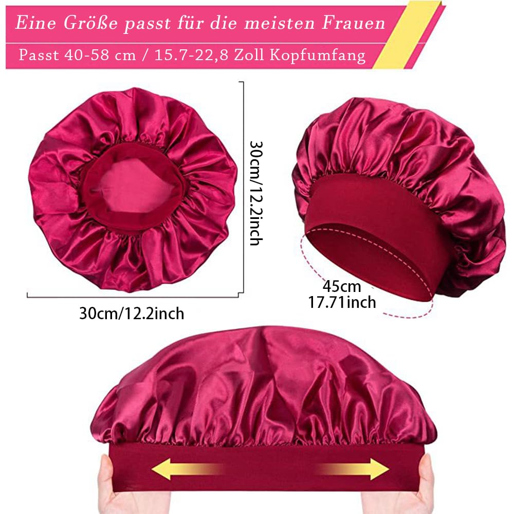 WZHHDM Satin Hats, Pack of 4 Satin Hair Caps, Night Cap Made of Silk Sleep Caps for Women and Girls (Black, Red, Wine Red - Image 2