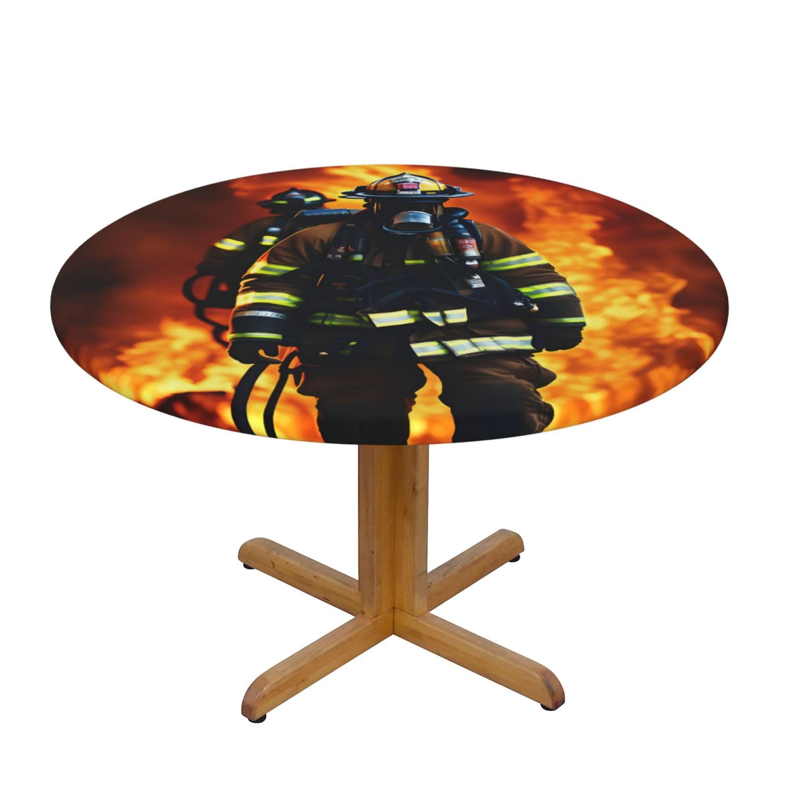 Firefighter Fireman Flame Print Round Tablecloth Waterproof Table Cover Wipe Clean Washable Table Protector For Dining Room