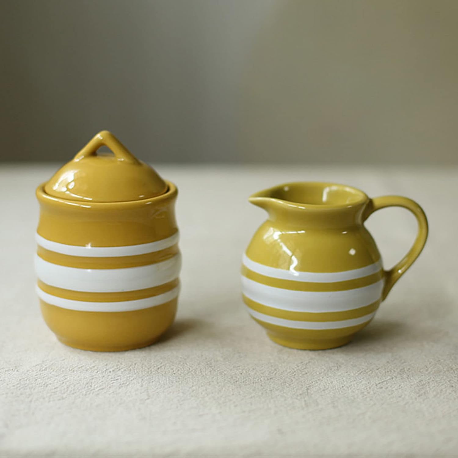 Sugar Bowl ,sugar pot, Sugar Bowl with Lid , Ceramic Sugar Bowl With Lid And Milk Jug, Creamer And Sugar Sets, Cream And Sugar Pot, Creamer Jug Sugar Jar, Coffee Serving Set, Cream Pitcher-Yellow-Milk