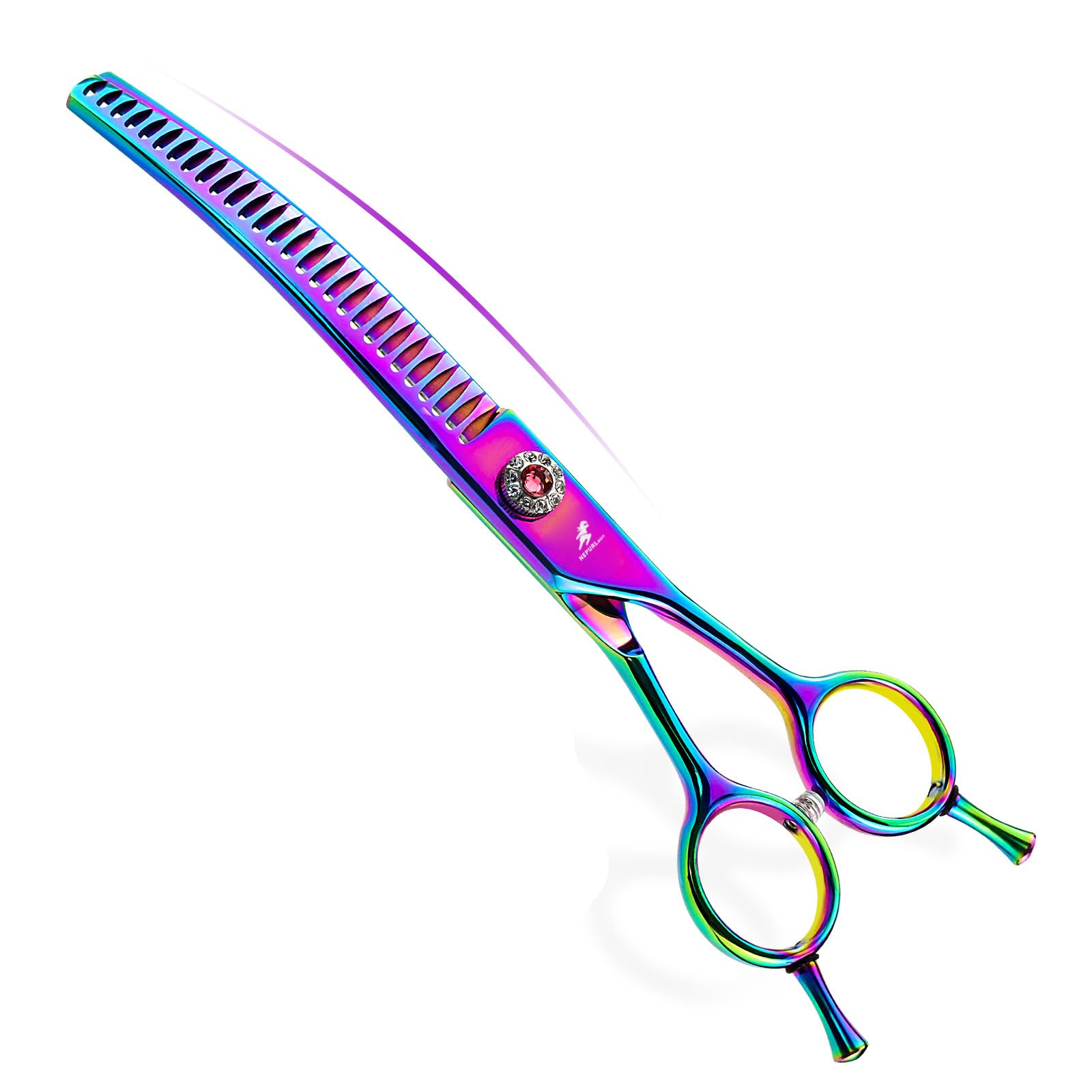 Ttoogo One Color Rainbow Curved Chunker Shears - 7 Inch Pet Grooming Scissors With 65% Thinning Rate And 440C Stainless Steel Blade,Wide