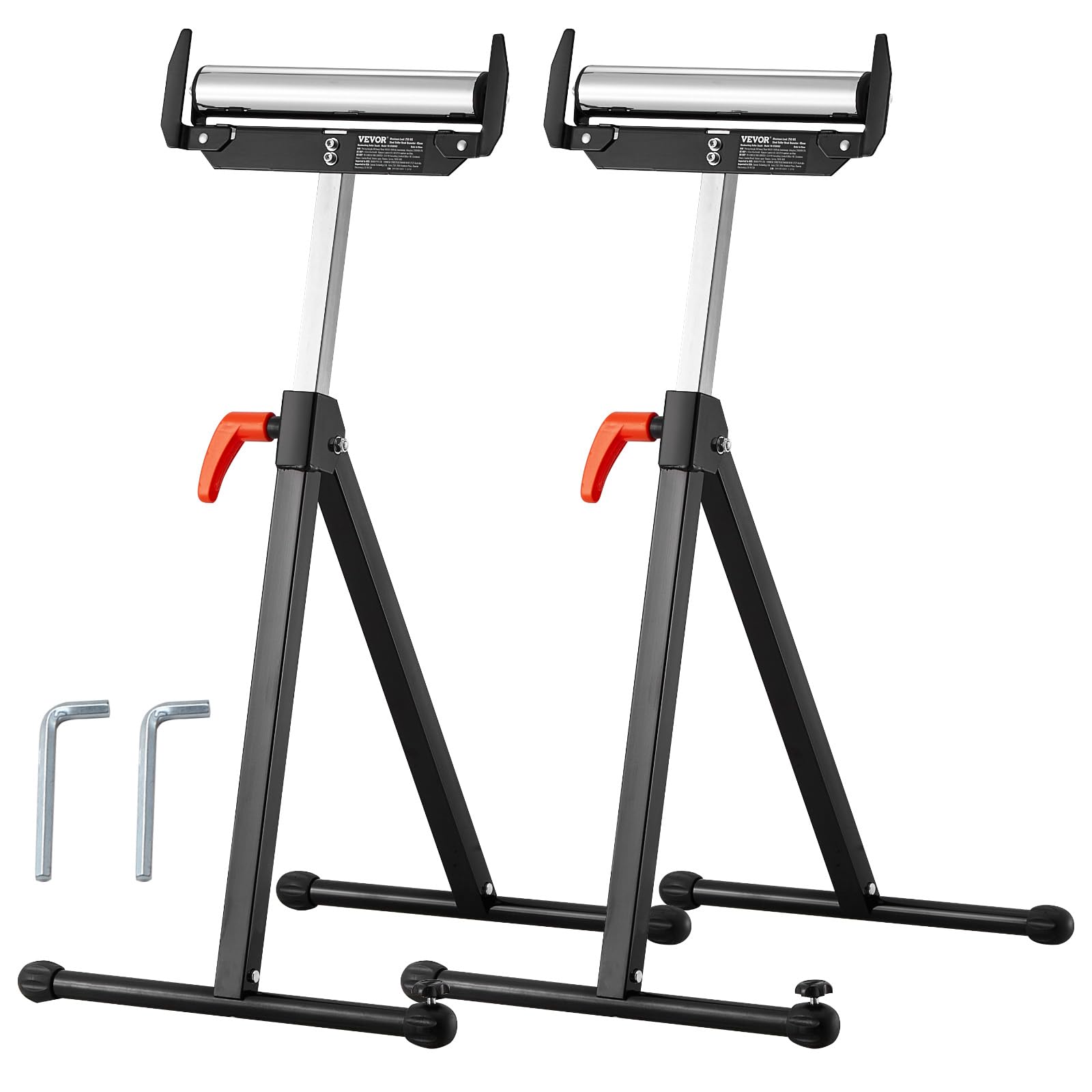 VEVOR 2er-Set Rollenständer, 113kg Tragkraft, höhenverstellbar 68-109cm, klappbarer Arbeitsbock mit Rollenkopf und Kantenführungen aus poliertem Stahl, für Tischkreissägen-Auslauf, Verlängerungsstütze