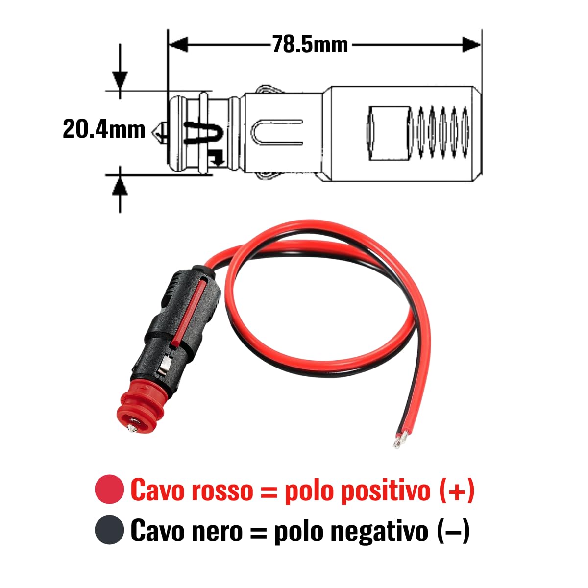 Spina Universale DIN/ZIG per Prese di Bordo Moto, Auto, Camion - Adattatore per Presa Accendisigari da 12mm e 21mm con Cavo, Leva di Estrazione e Fusibile di Sicurezza Integrato
