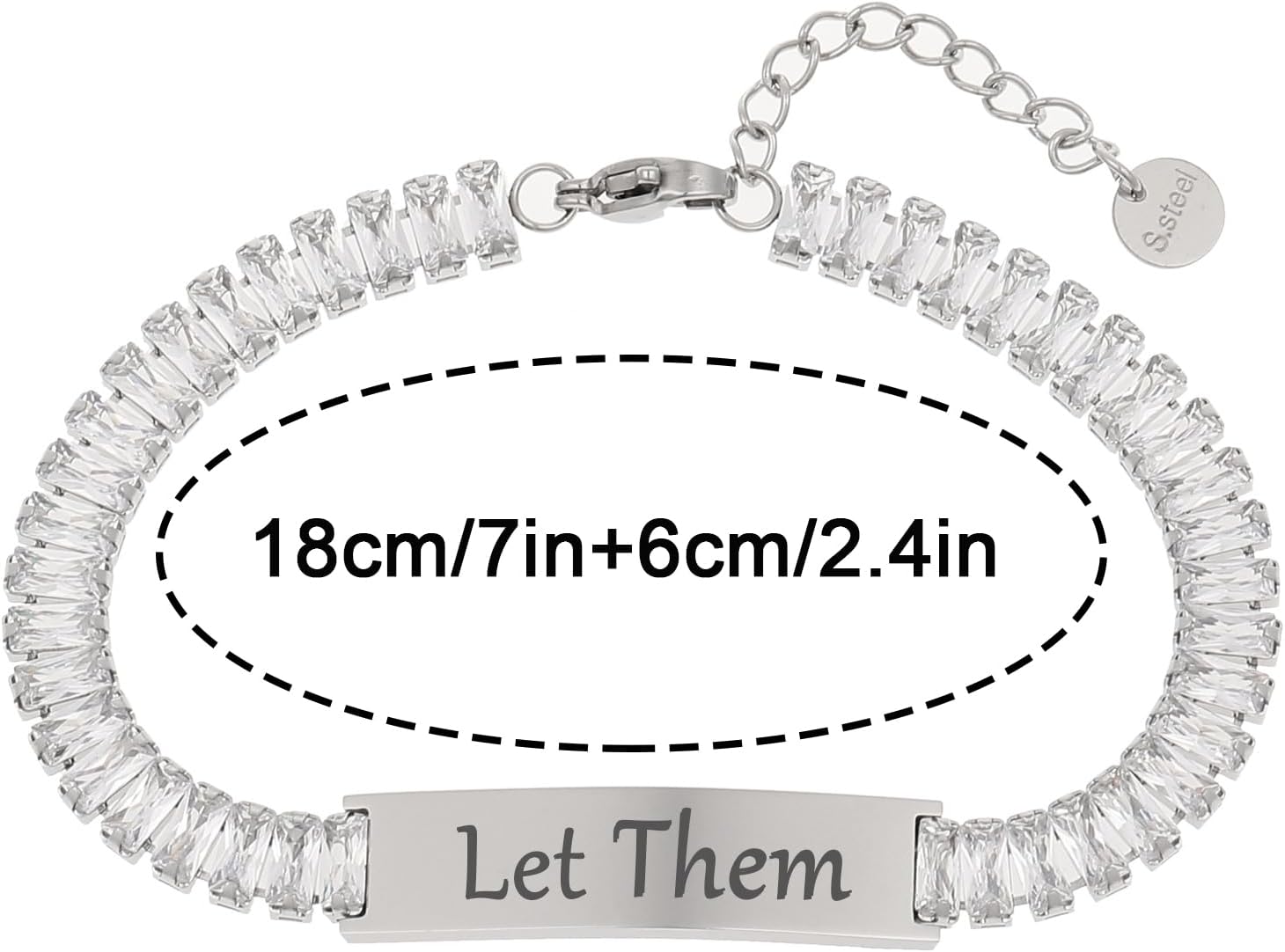Let Them Bracelet For Women, Classic Diamond Tennis Bracelets Self Worth Motivational Stainless Steel Engraving Tube Bangle Inspirational Chain Crystal Friendship Bracelet Jewelry Gifts - Image 5