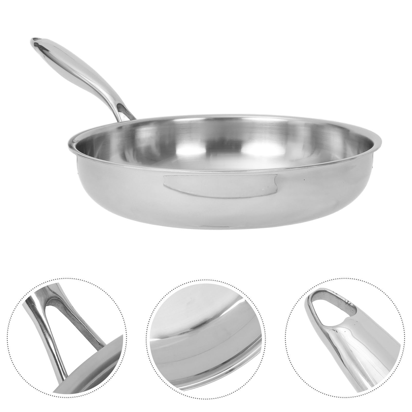 PRETYZOOM Sartén de Acero Inoxidable de 3 Capas de 11 Pulgadas sin Revestimiento con Mango Resistente al Calor para Cocina a Fuego Directo E Inducción, Apta para Lavavajillas y Horno