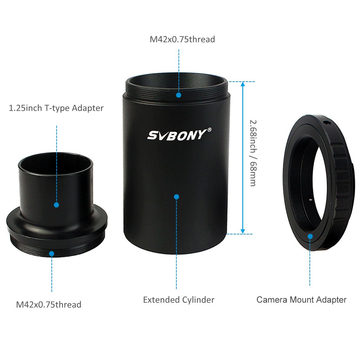 Svbony Adattatore Telescopio Fotocamera, 1,25" Anello Adattatore Telescopio, Tutto Metallo Anello T2 Compatibile con Nikon SLR/DSLR