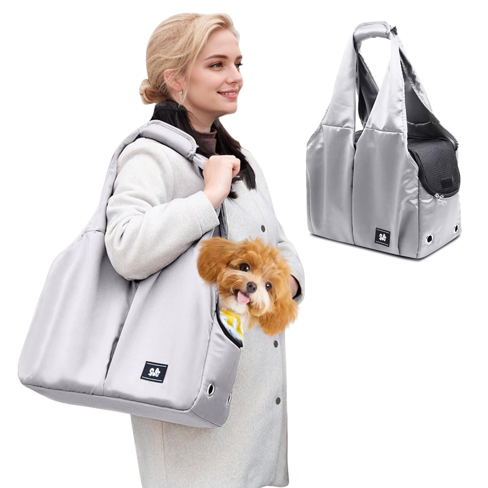 PETCUTE Sac Transport Chat Chien,Respirant Sac de Transport en Bandoulière pour Animal de Compagnie avec Tapis Solide,Souple Sac de Transport pour Chat Chien avec Sangle de Sécurité Interne
