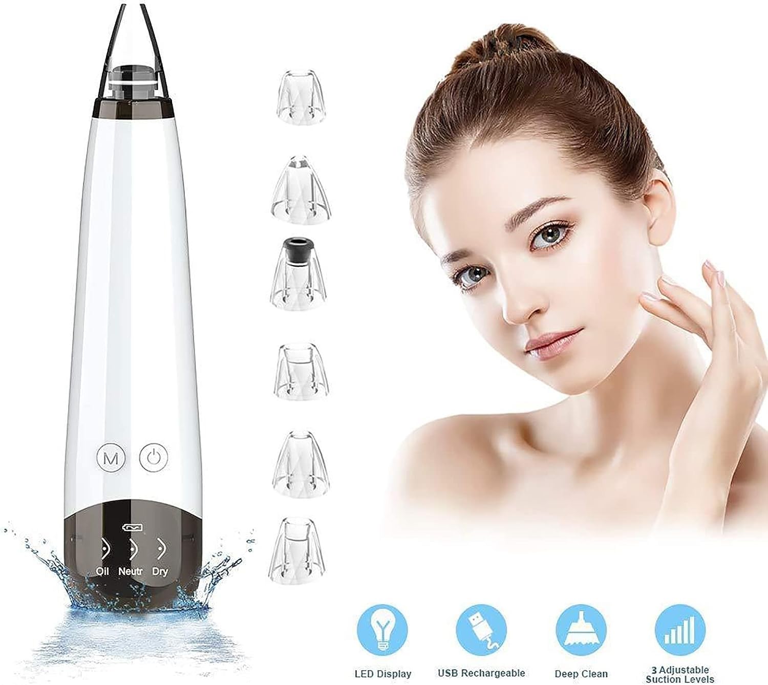 Aspirateur de pores for enlever les points noirs – Extracteur de boutons de nettoyage du visage, outil d'aspiration de points noirs, nettoyeur de pores du visage, outil d'extraction de points b