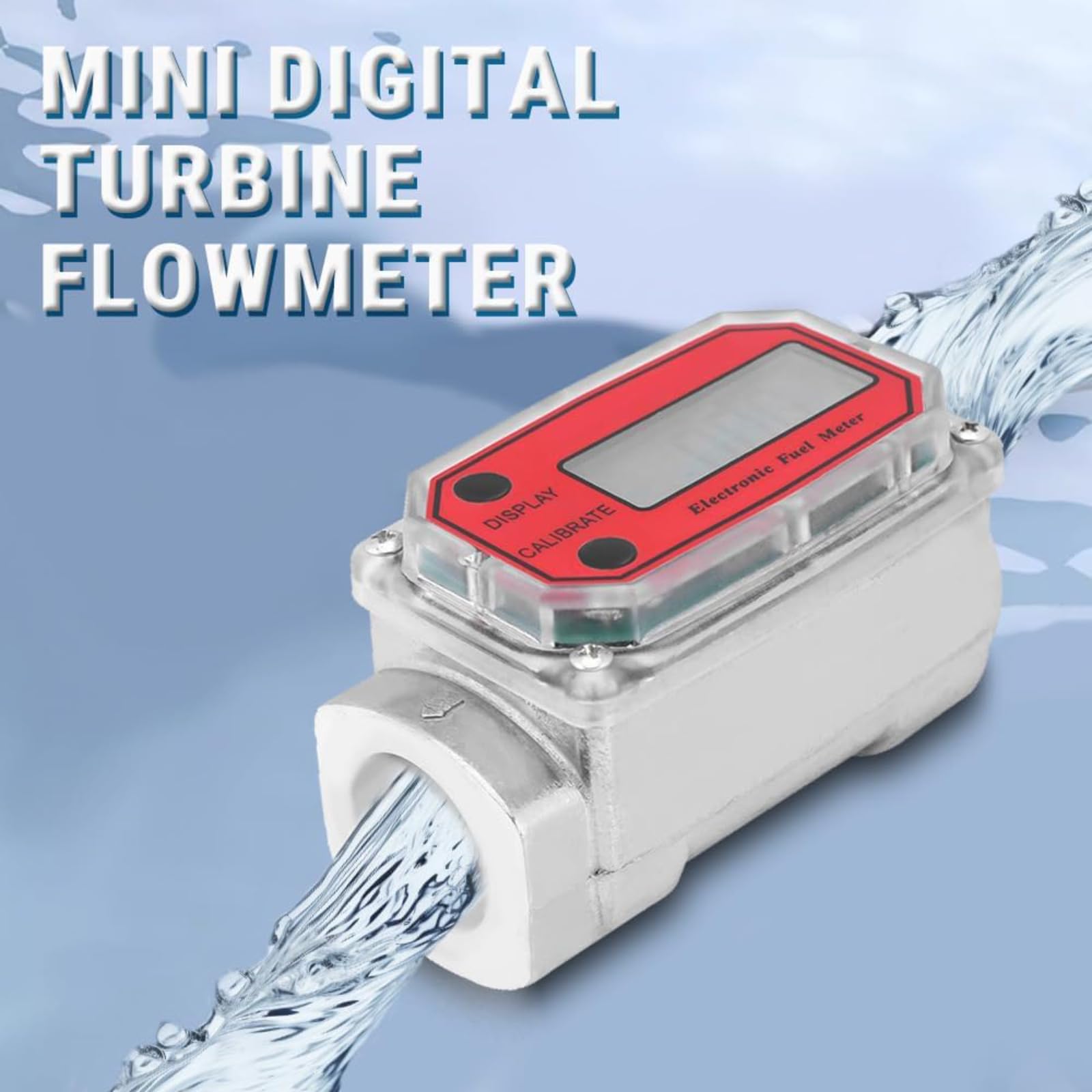 Misuratore di Turbina Digitale 120L 1in, Misuratore di Portata Elettronico Digitale NPT 1 Pollice 120 L/Min 0-99999 Liquidi Meter di Portata Carburante, per Diesel, Cherosene, Benzina (rosso)