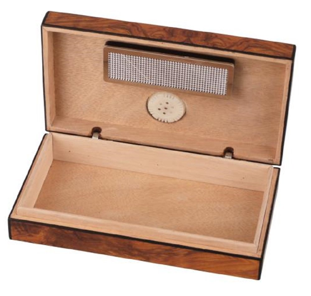 HUMIDOR Mini Cigarren-Humidor Wurzelholzdekor matt ca 4 Zigarren + Hygrometer