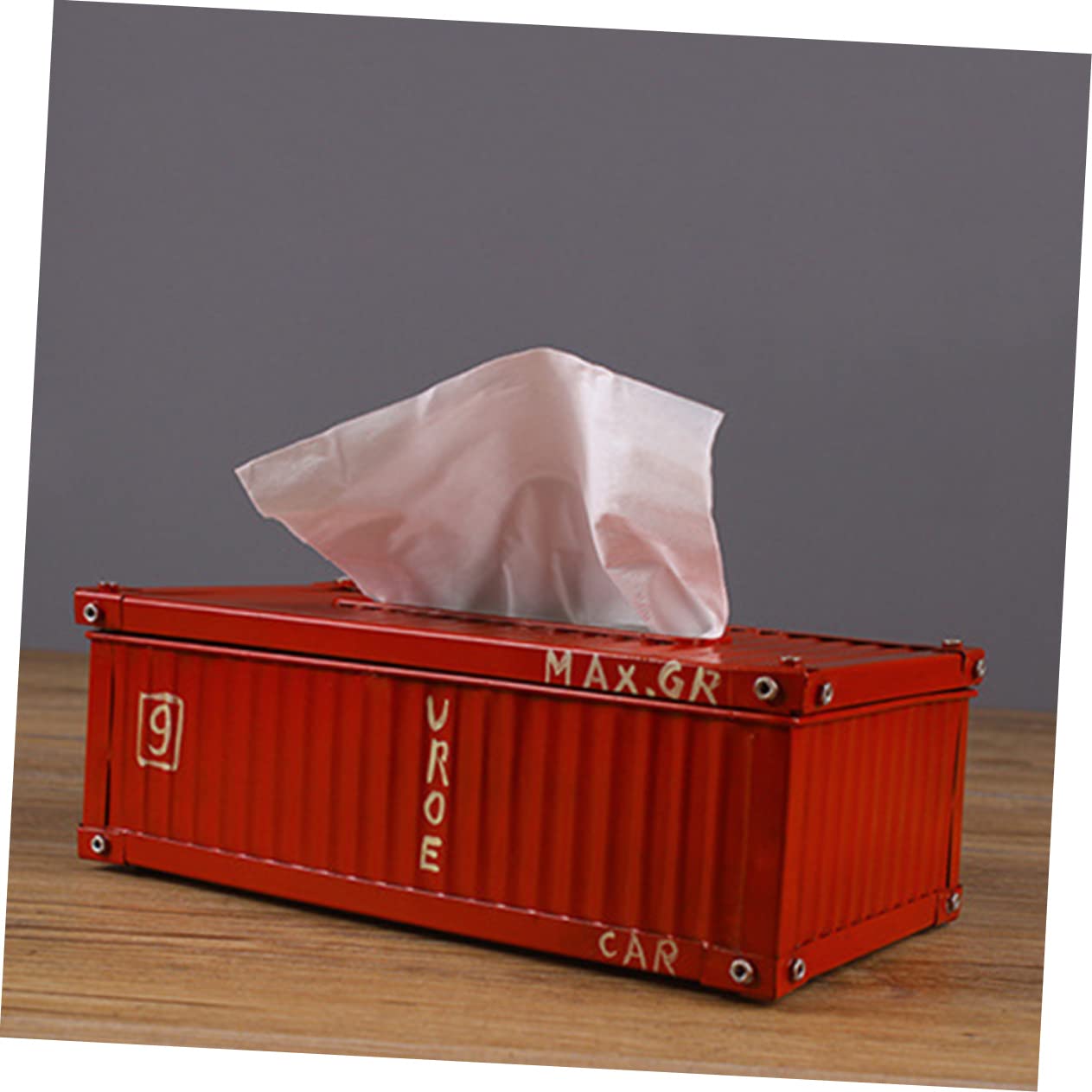 Porta Fazzoletti Container Spedizione Retrò in Ferro Rosso | Stoccaggio Salviette, Sostituzione Rapida, per Decorazione Domestica e Uso Esterno