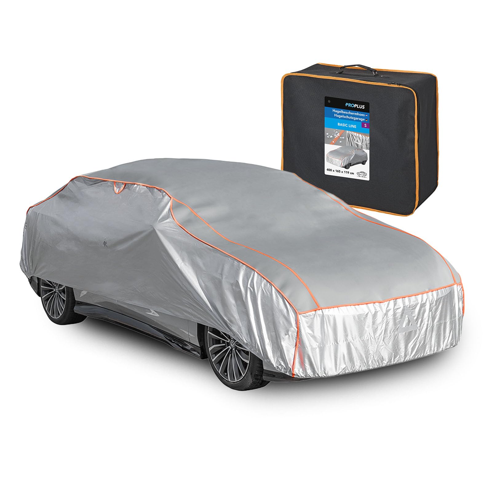 ProPlus Hagelschutzgarage - S - 400 x 165 x 119 cm - Wasserdicht - Autoabdeckung für den Außenbereich - UV-beständig - Anti-Glanzplane Auto - Hagelschutzplane - Grau