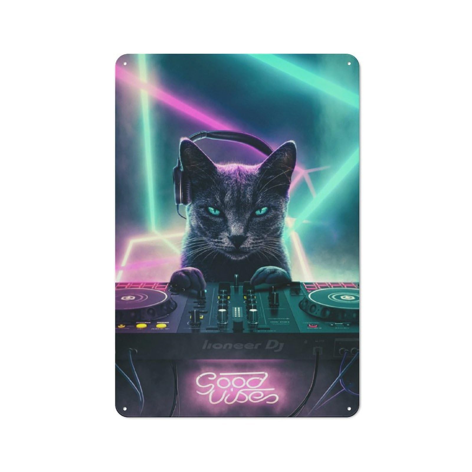 Junmoney Dj Good Cat Workshop Style Garage Metal Sign 30X20cm Featuring Industrial Wall Art For Garage, Hobby Room, Office Or Man Cave