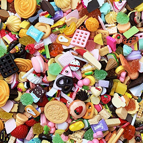 Image of Ulalaza 100pcs Slime Charms Mixed Set Resin Flatback Making Supplies For DIY Craft Making And Ornament Scrapbooking Beads Assorted Candy Fruit Cake Ornament