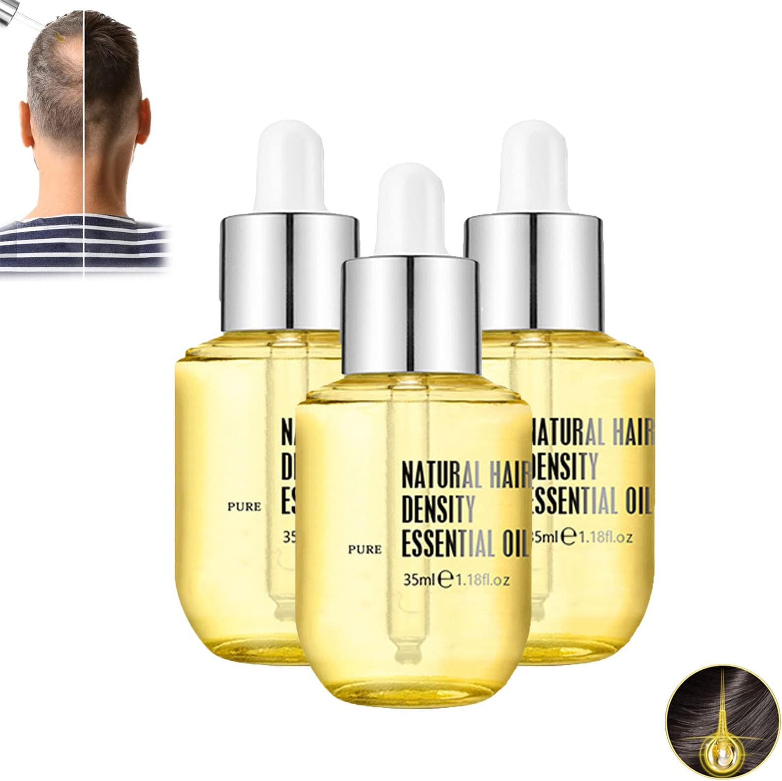 Pure Natural Hair Density Essential Oil, Hair Regrowth Essential Oil, Natural Hair Regrowth Serum for Women, Purc Hair Growth Essential Oil, Prevent Hair Loss Oil Scalp Treatments (3PCS)