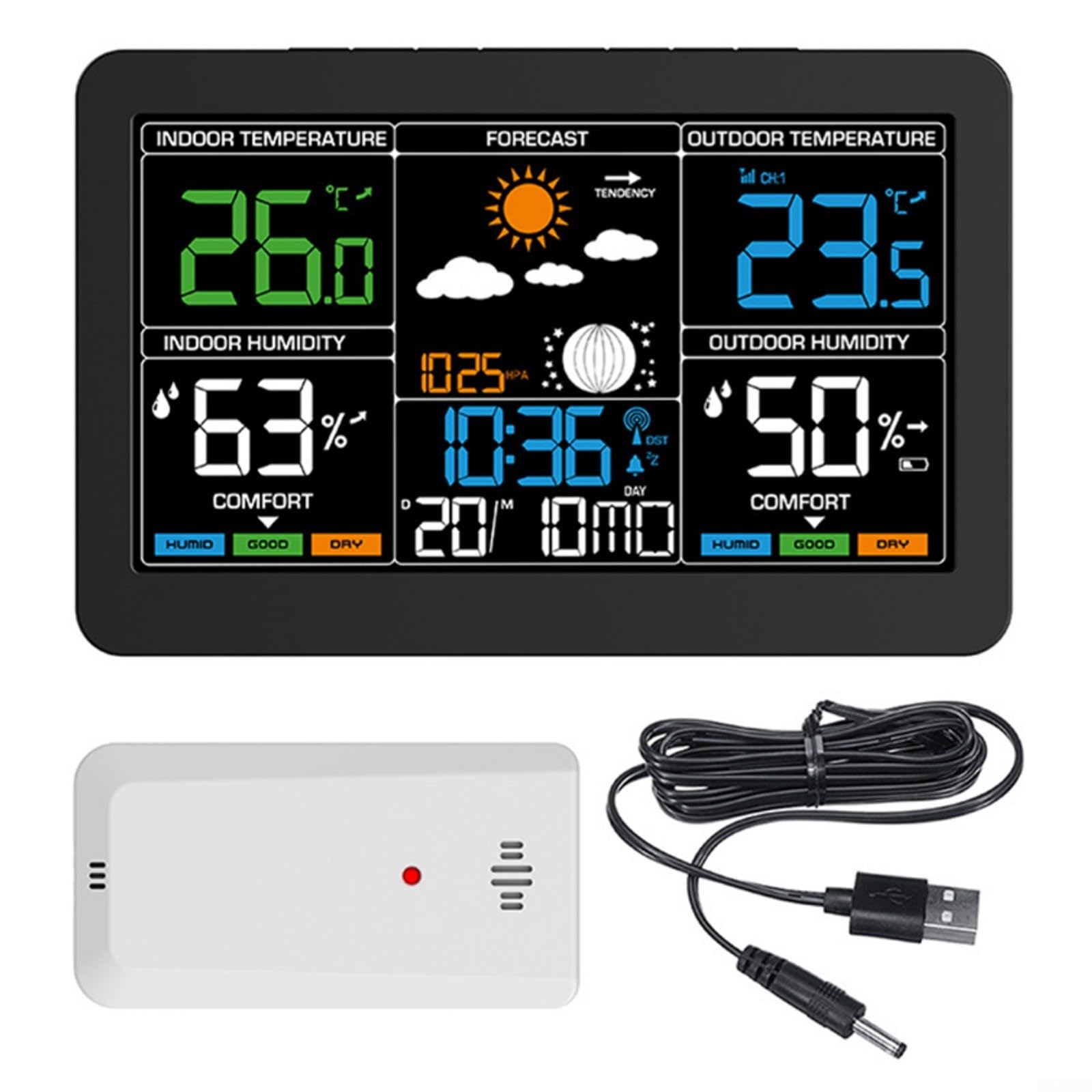 Stazione meteo digitale wireless, display LCD da 76 pollici, termometro igrometro per interni ed esterni, per uso domestico e ufficio