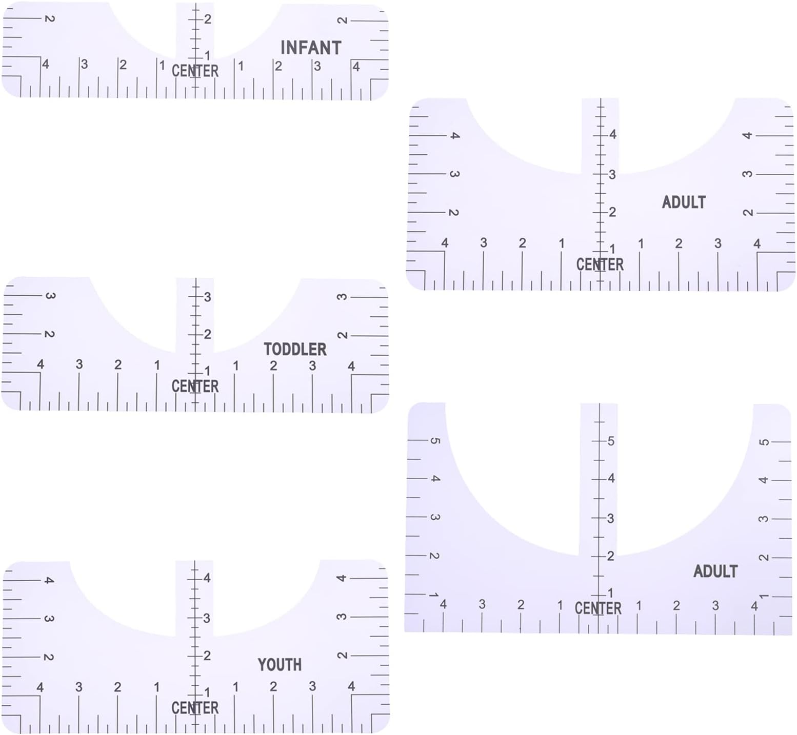 DBOO 5 Pcs T-Shirt Alignment Tools Tshirt Ruler Guide T-Shirt Centering Tool 5 Sizes T-Shirt Alignment Ruler Set with Clothing Size Chart