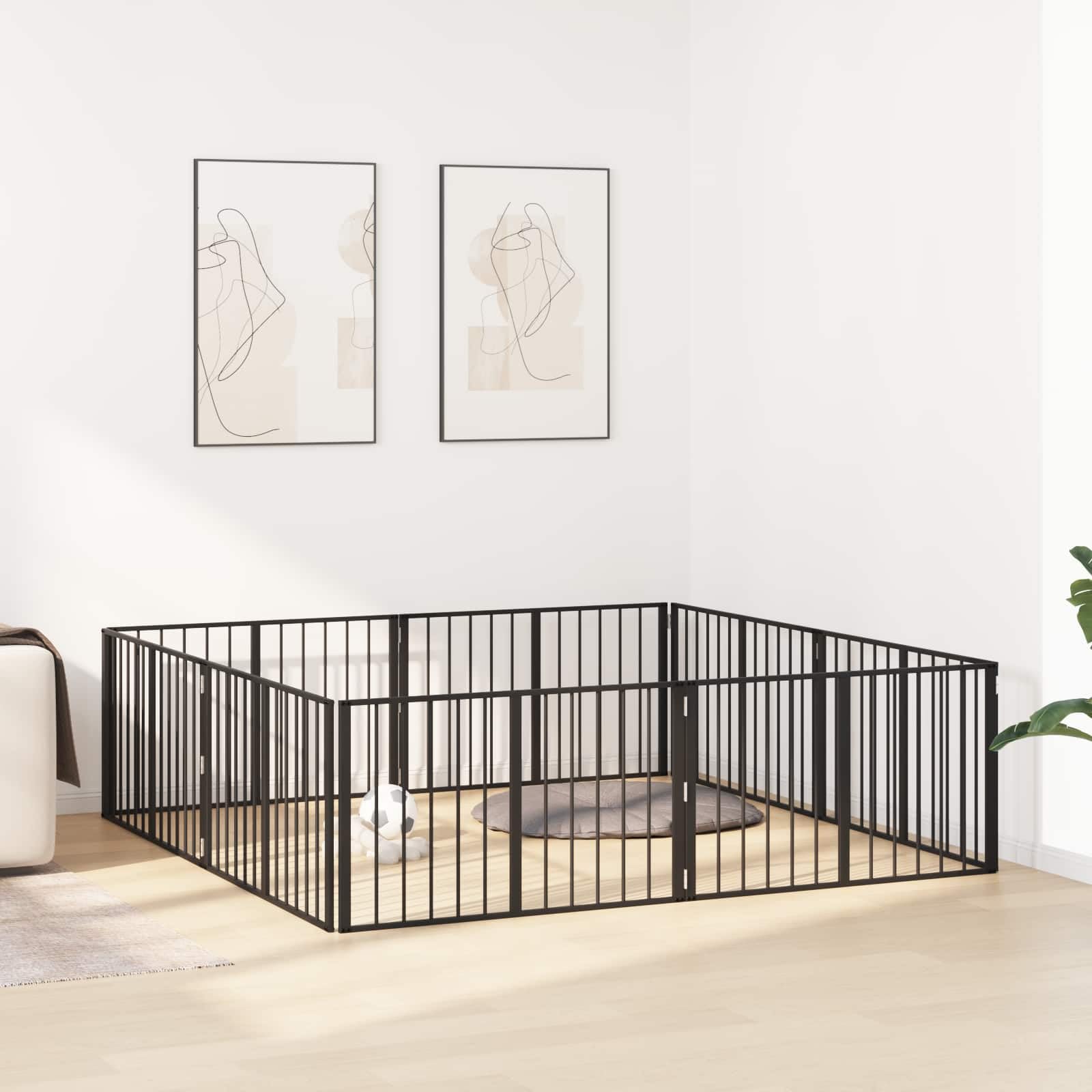 Portería para perros, 8 unidades, color negro, 100 x 60 cm, de acero galvanizado, plegable y portátil, para interior y exterior, protección segura para cachorros y mascotas
