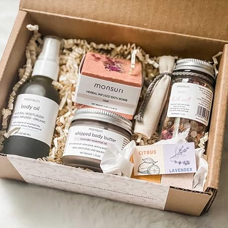 Care Package Pampering Gift Set with Bath Accessories and Natural Skincare Products
