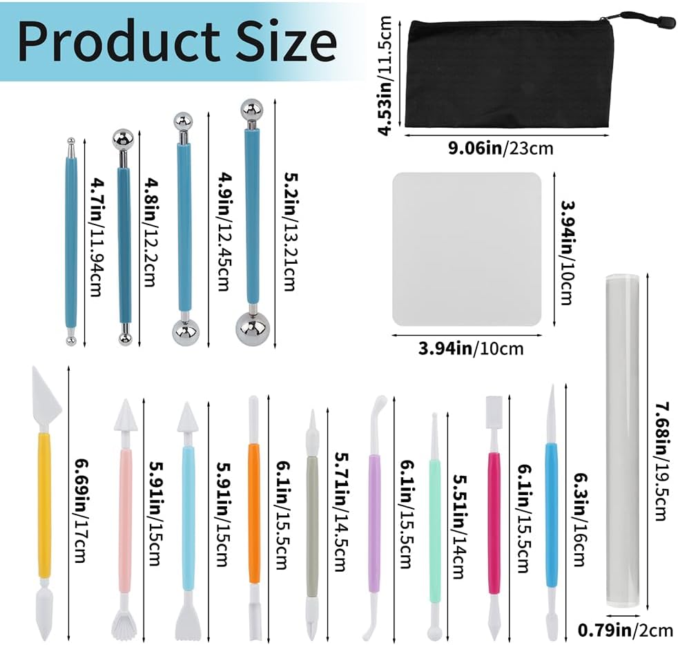 16PCS Clay Sculpting Tools Set with Roller & Storage Bag