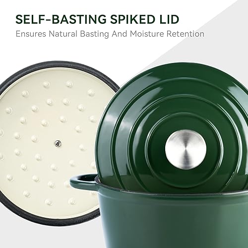 Miniatura 4 de Miereirl Olla de horno holandés esmaltado de 4.5 cuartos de galón con tapa, horno holandés de hierro fundido con doble asa para hornear pan,