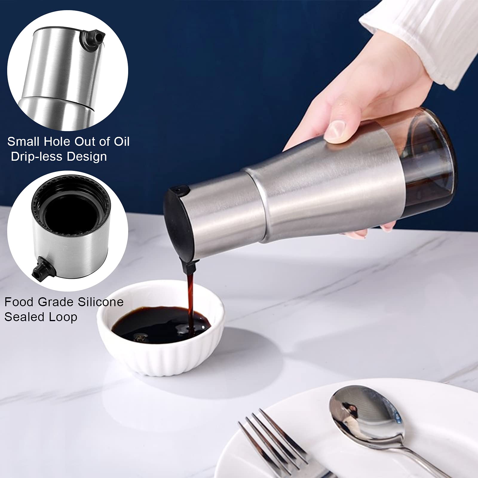 EHOMEA2Z Italiaanse glazen olie en azijn Cruet 16 oz, olijfolie dispenser met roestvrijstalen tuit, lichte groene tint (2, 16 oz