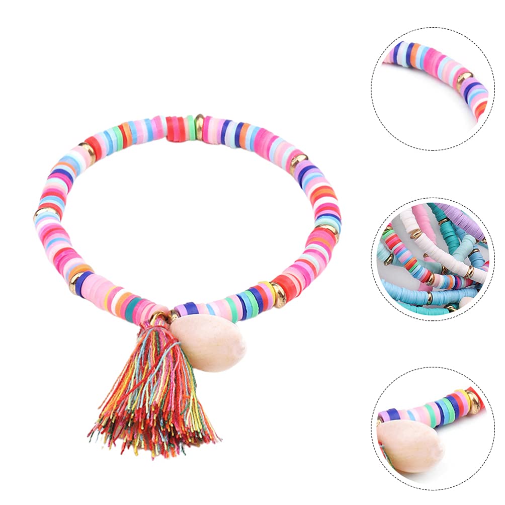 XANAYXWJ Heishi Surfer Braccialetti in Argilla Arcobaleno con Disco in Vinile con Perline Bracciale Estivo da Spiaggia per Amicizia in polimero