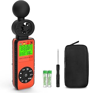 Anemometer Handheld & Heat Stress WBGT Meter, 3 in 1 Anemometer for Wind Speed/Temperature/Humidity Tester, Heat Stress Meter with WBGT Alarm, Backlight LCD Display for Outdoor Activities