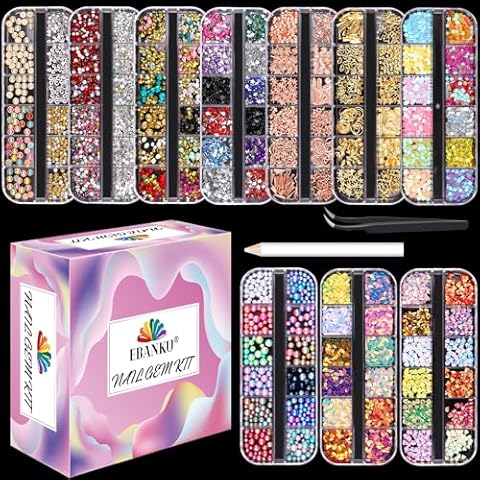 EBANKU Nail Art Rhinestones with Tweezers Cover