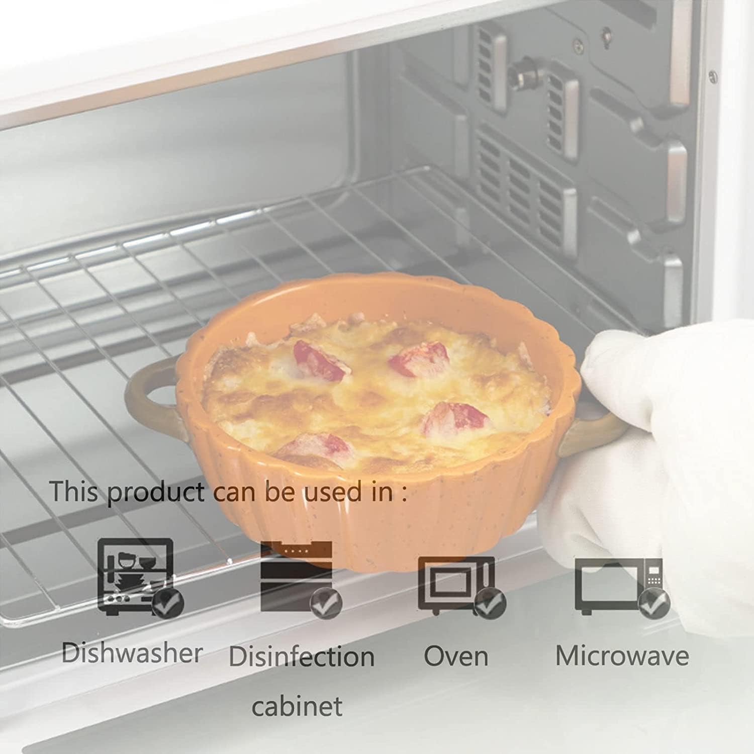 Lasagne Dish Large Deep, Ceramic Baking Dish For Oven, Pie Pans 6.7 Inch Round, Ceramic Oven Bakeware Round, Oven Dishes Set Of 2-pumpkin-950ml