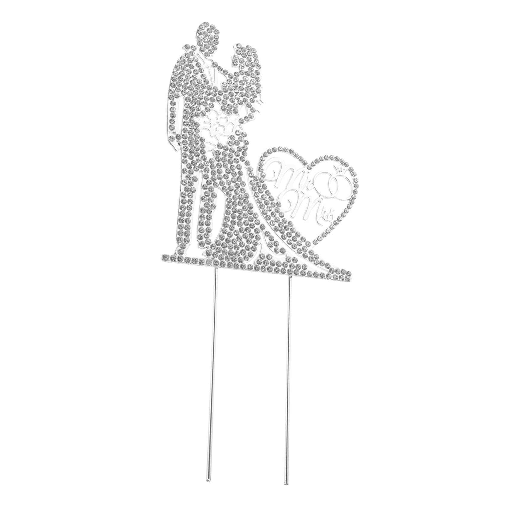 VICASKY 5 Stück Mr Mrs Cake Pick Hochzeitstorte Deko Silber Hochzeitskuchendeko Brautpaar Tortentopper für Hochzeitsfeier Dessert Party