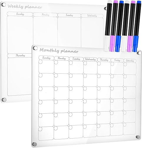 NUOBESTY Tabla de calendario para nevera, 2 unidades, calendario magnético transparente para refrigerador, pizarra blanca semanal con marcadores,