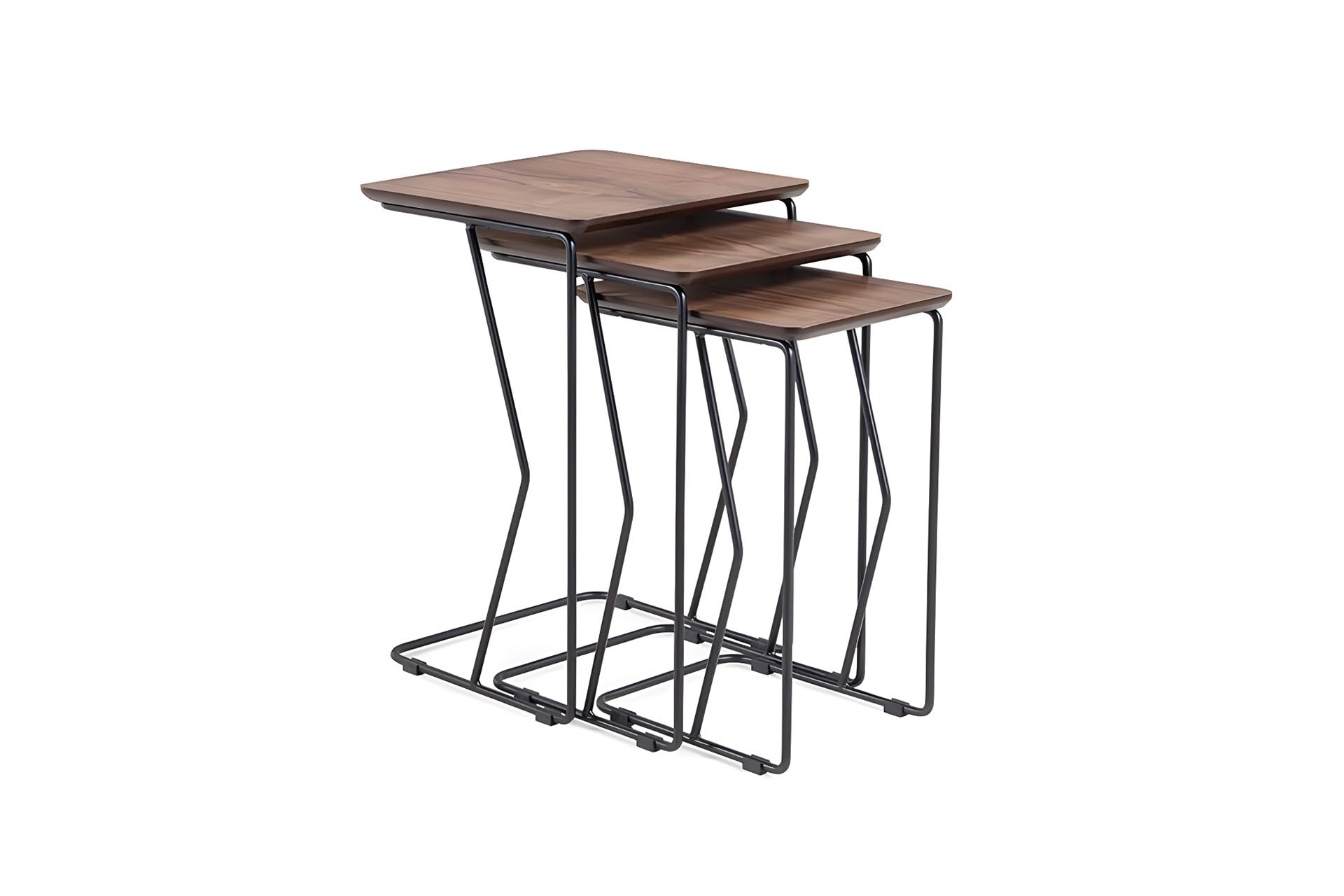 Hanah Home Elegancki zestaw do zagnieżdżania orzechów włoskich (3 sztuki) | 100% płyta MDF z metalowymi nogami | wymiary: 43 x 65 cm, 40 x 60 cm, 38 x 55 cm | stylowy i funkcjonalny do nowoczesnych