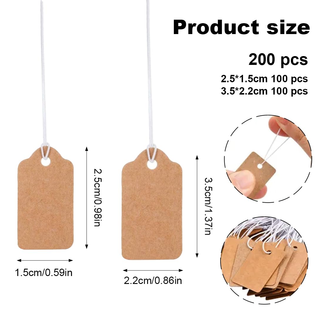200 Etichette Carta Kraft 26x12mm - Bigliettini Con Cordino Per Regali, Gioielli E Prezzi - Foto 9