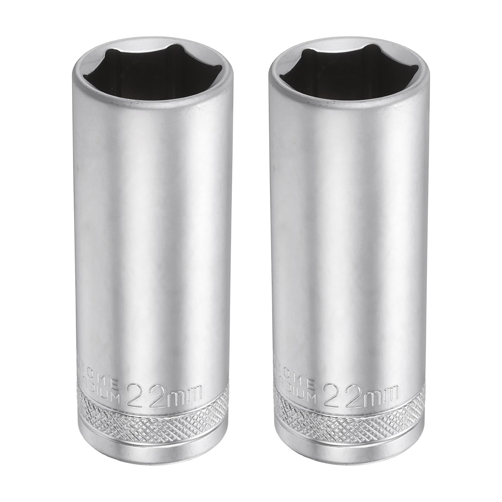 sourcing map 2pcs 6 Points Deep Socket 1/2" Drive 22mm Deep Metric CR-V Steel Polished Nickel Plating 78mm / 3.1" Long Hex Socket Tool for Home Auto Nuts Bolts Repair