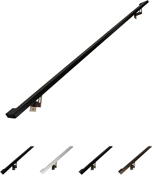 Modern Aluminum Handrail Grab Bar Kit, Adjustable Steel Brackets Included, Returns to Wall, Powder Coated Finish Bronze/Black, 5 Foot Handrail Set