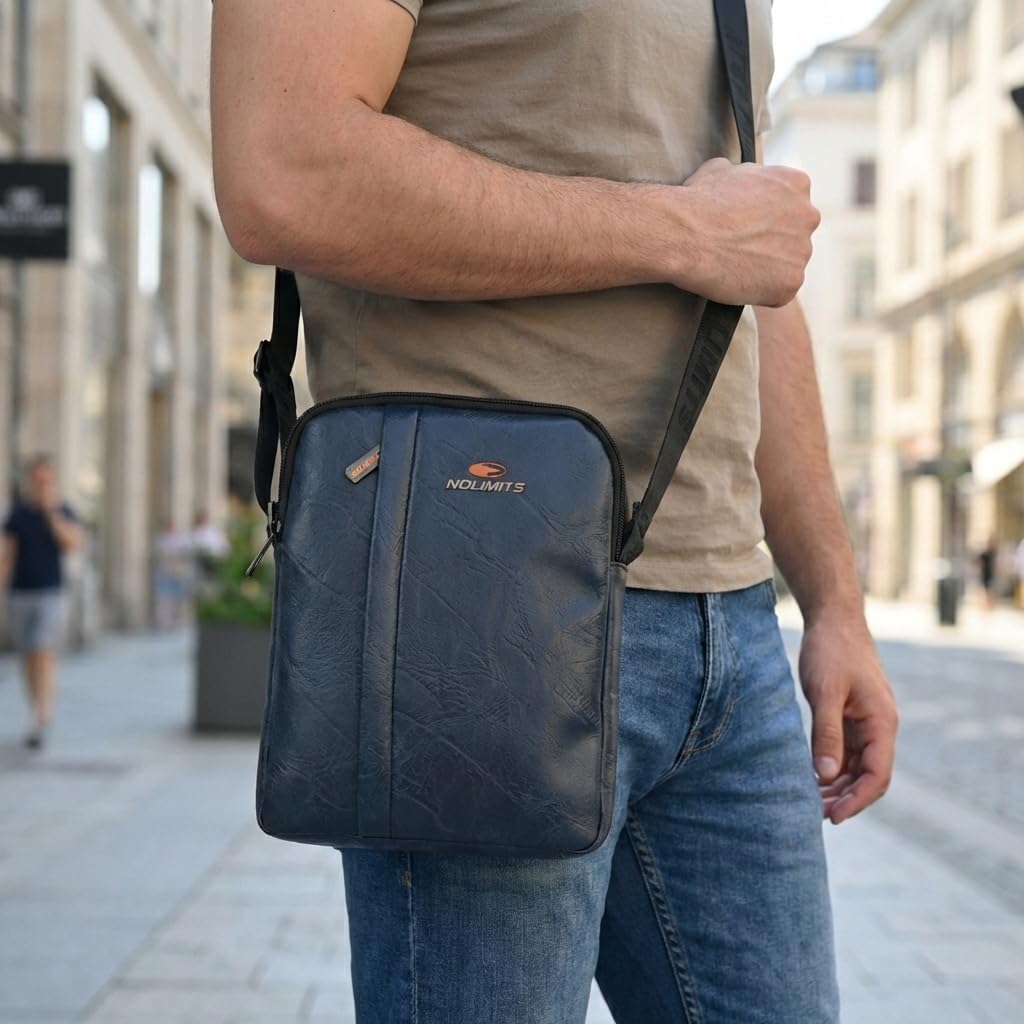 No Limits Borsello Uomo Tracolla Regolabile, Impermeabile, Con Fodera Arancione, Borsa a Spalla in PU, Multitasche Con Zip