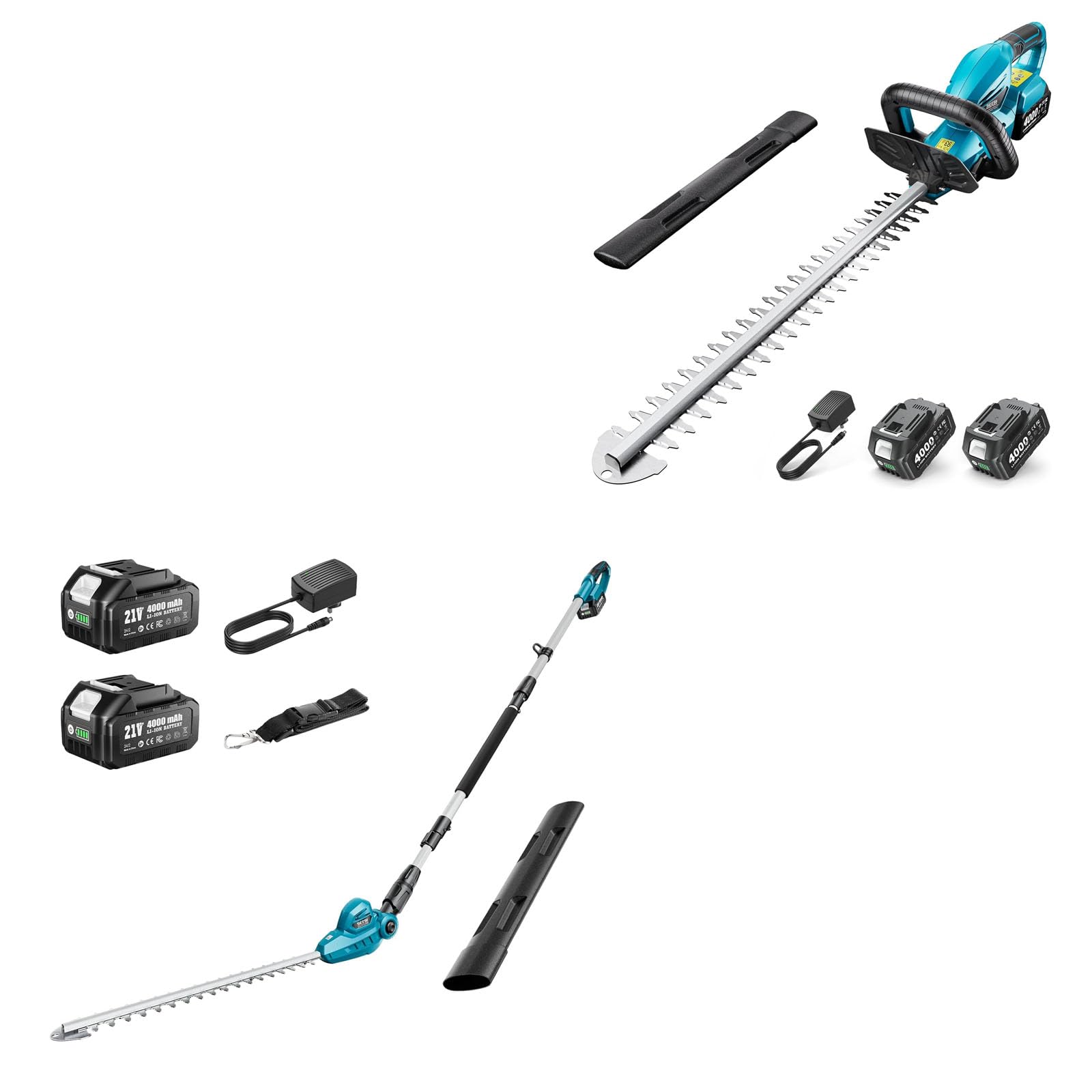 SEESII Cordless Hedge Trimmer for Garden: Electric Handheld Bush Trimmer+SEESII Pole Hedge Trimmer Cordless: Electric Bush Trimmer