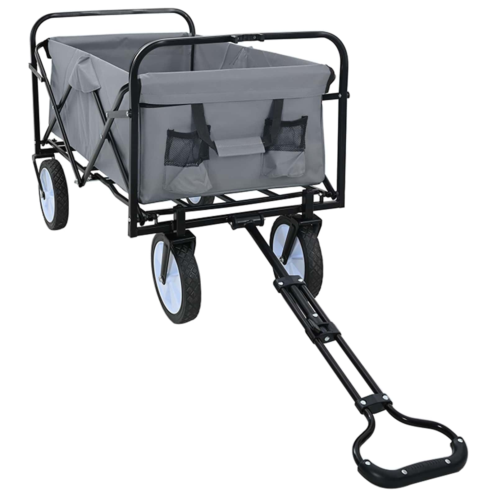 Klapp-Handwagen Grau 94 x 53 x 99 cm Oxford-Stoff mit verstellbarem Griff, stabilem Metallrahmen, leisen 360° Rädern, belastbar bis 200 kg, ideal für Transport, Umzüge, Lager, Garten