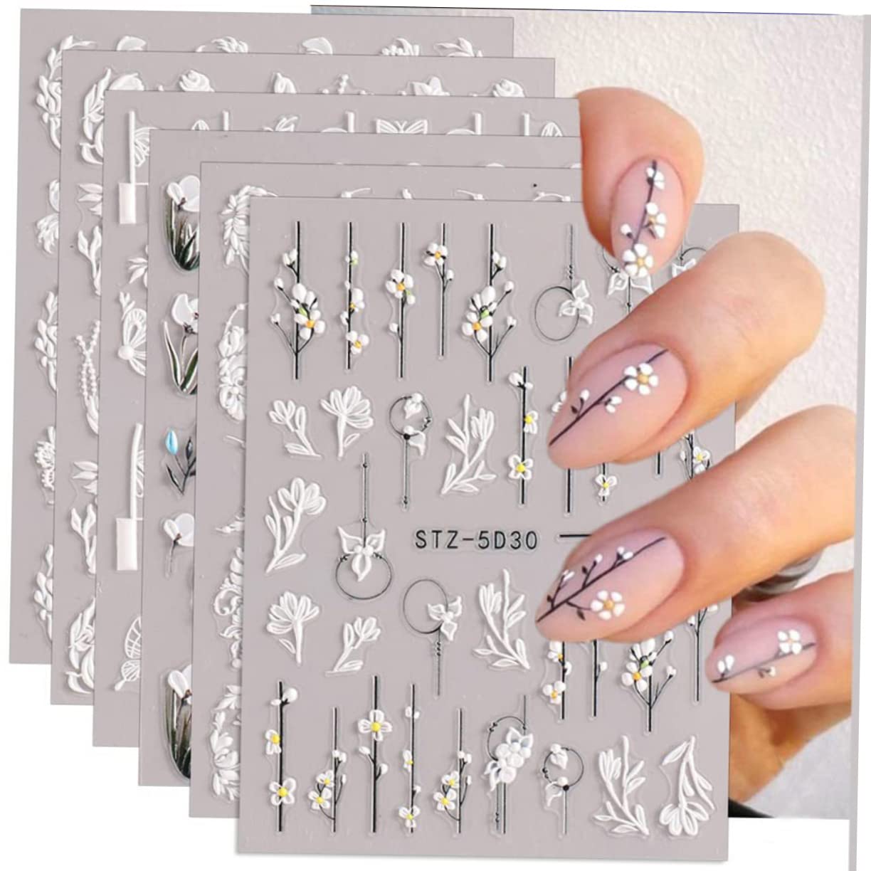 Healeved 30fogli Adesivi Per Unghie Floreali Decorazioni Per Nail Art Embossed Facili Applicare Su Unghie e Lisce Per e