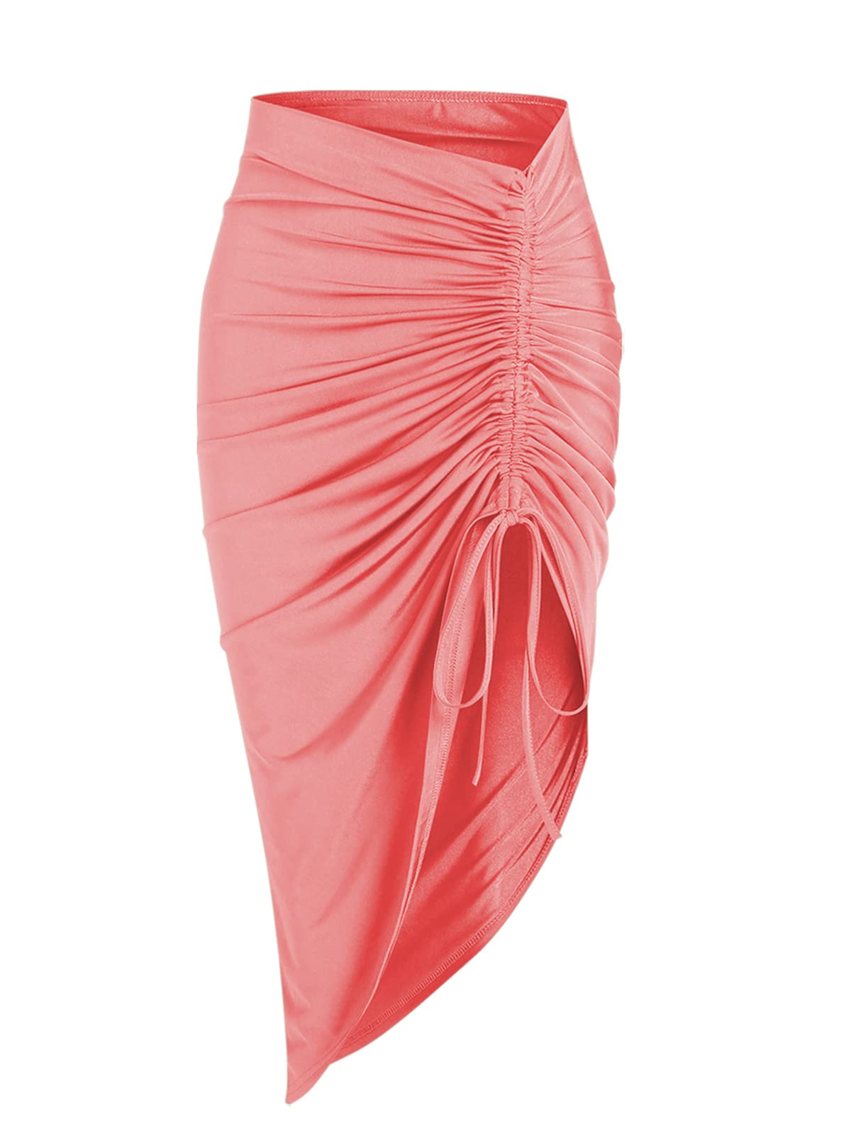 ZAFUL Womens Boho Skirt Asymmetrical Skirts Tied Floral Paisley Printed High Waist Ruched Skirts for Women
