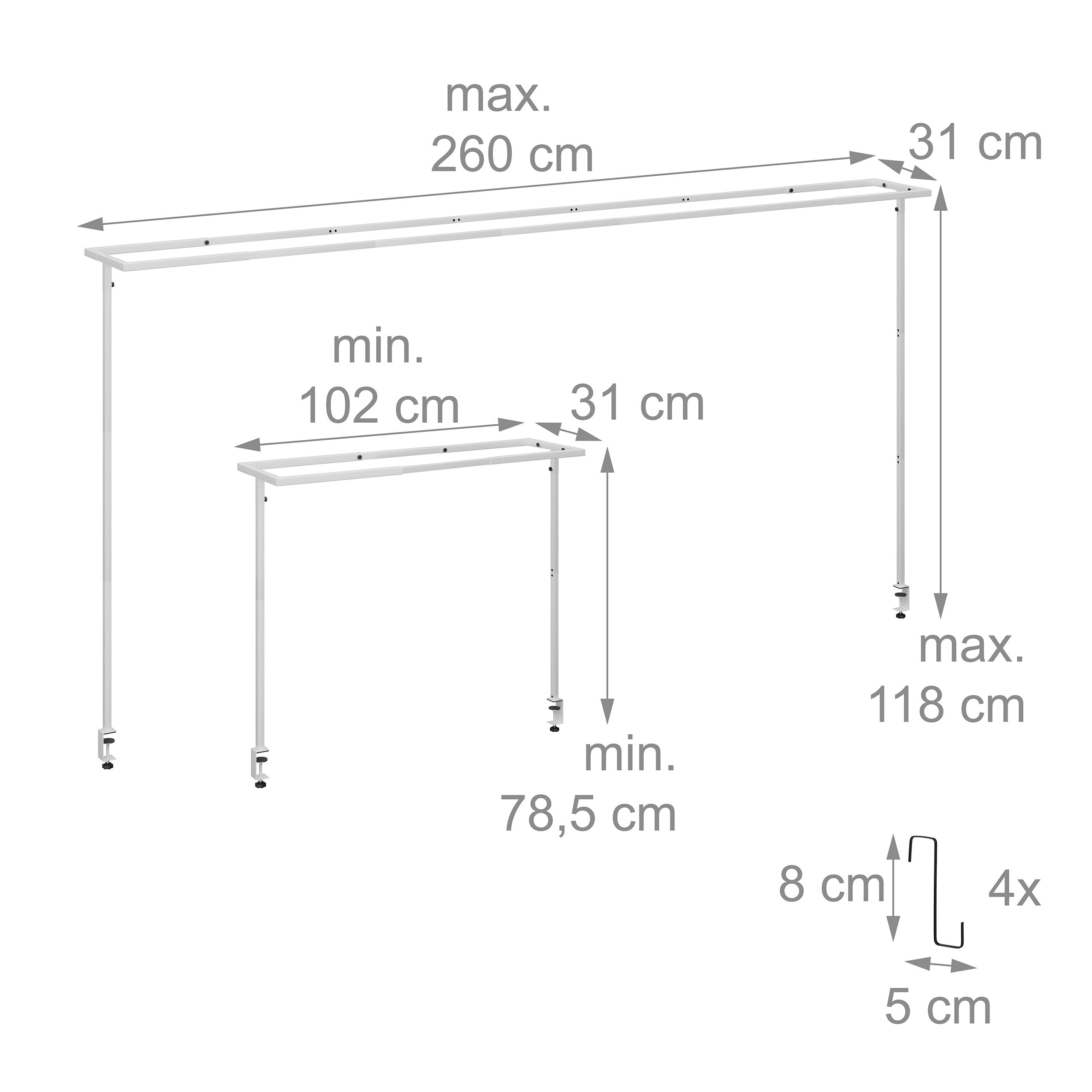 Relaxdays Arche de Table Extensible en métal Blanc, H : 78,5-118 cm, L : 102-260 cm, avec 2 tiges et Support de décorati