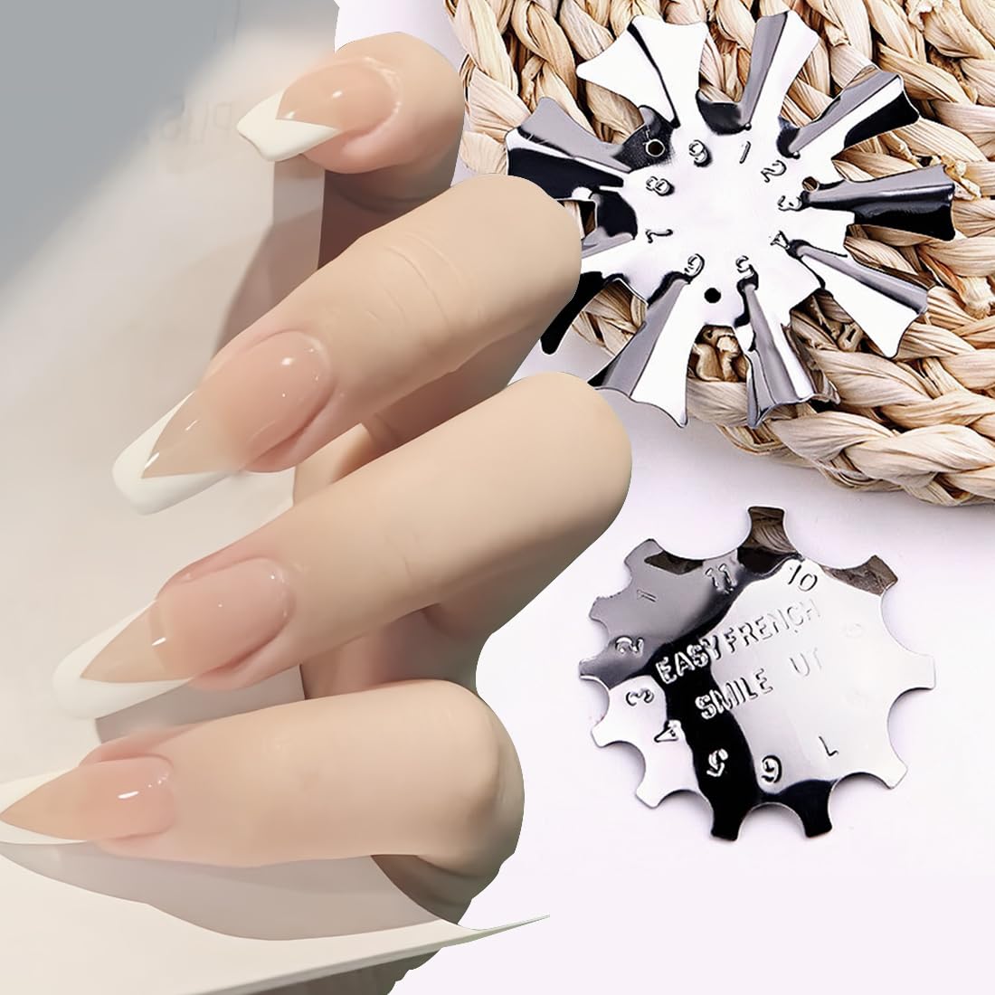 SGERUFZ 5 Piezas French Smile Line Edge Trimmer Cutter,Francesas Cortadores de Uñas Plantillas,Nail Art Edge Recortador Metal Plantilla Cutter Acrílico UV Gel Modelar(Plata)