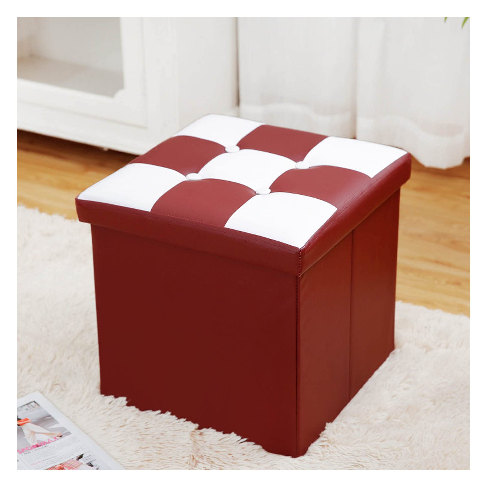 Tabouret bas rembourré carré Espace Vital - Pouf confortable gris pour salon
