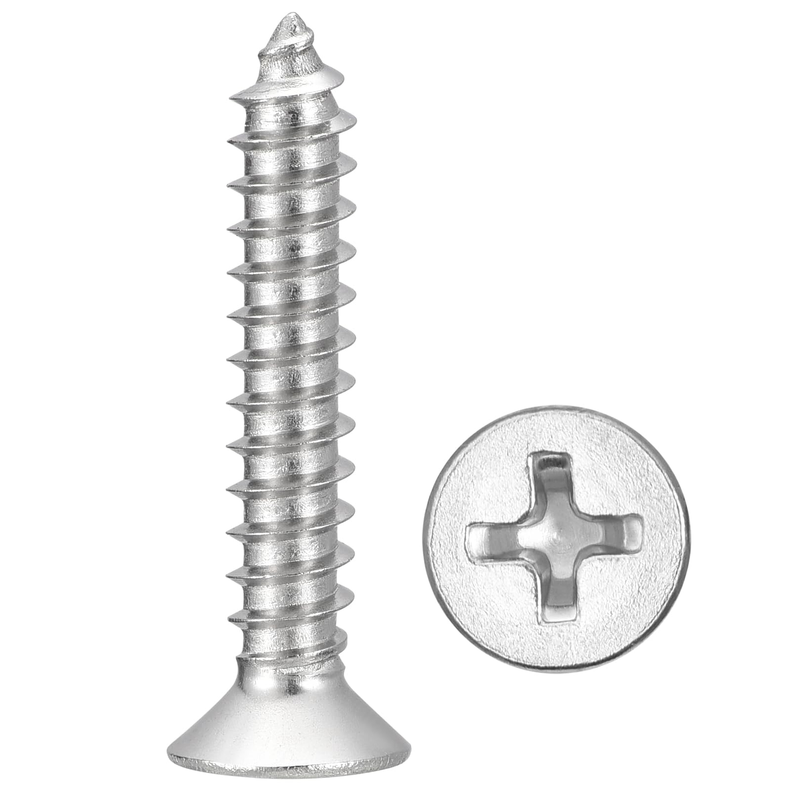 METALLIXITY Countersunk Phillips Wood Screw (#12x1-1/4") 25Pcs, 304 Stainless Steel Coarse Thread Phillips Drive Flat Head Wood Screws - for Furniture Installation Repair, Silver โ image 1
