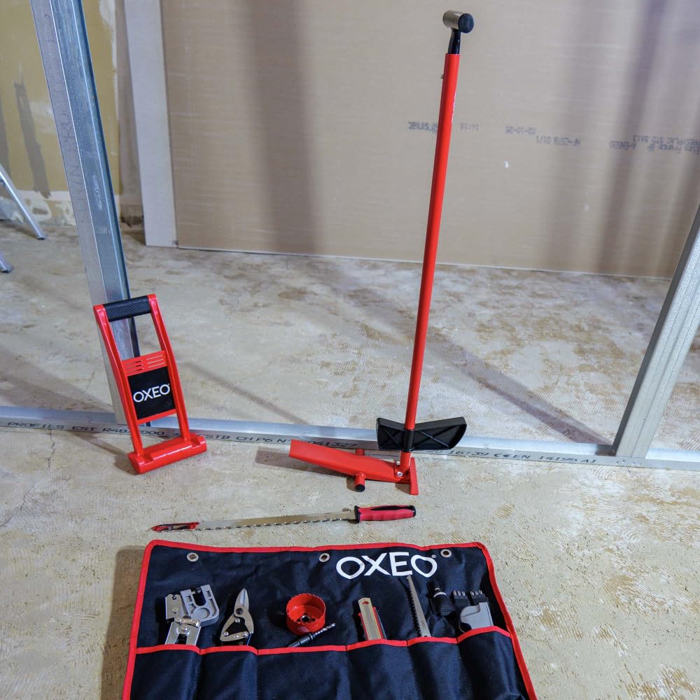 Kit outils plaquiste pro - 10 Outils - Couteau isolant - Cale plaque - Pince - Cutter - Cisaille - Scie cloche - Porte embout