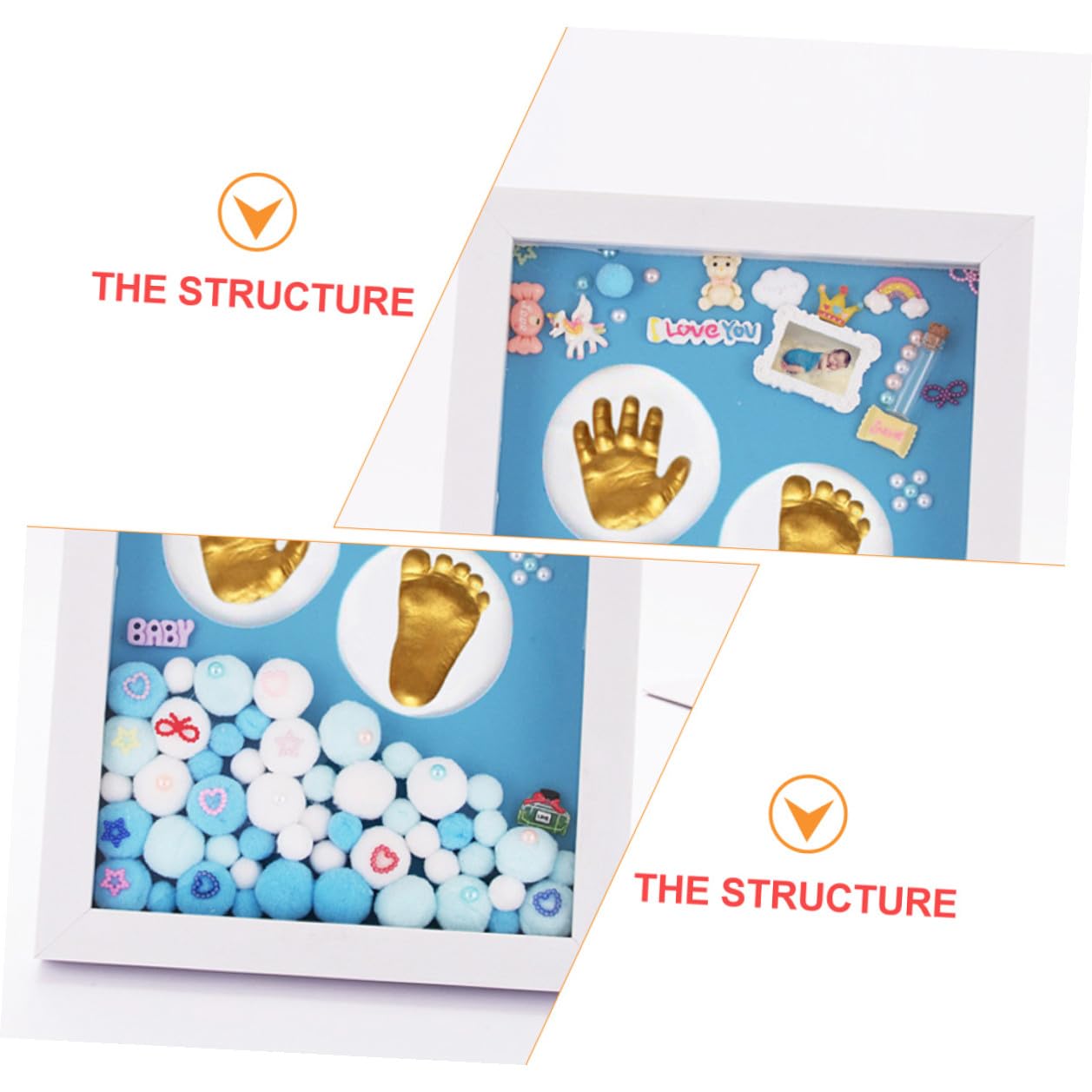 Levemolo Cornice Oro in Acrilico per Impronte Mani e Piedi Bambino Bambina, Kit Nascita Supporto da Tavolo e Decorazione da Parete, Idea Regalo Battesimo