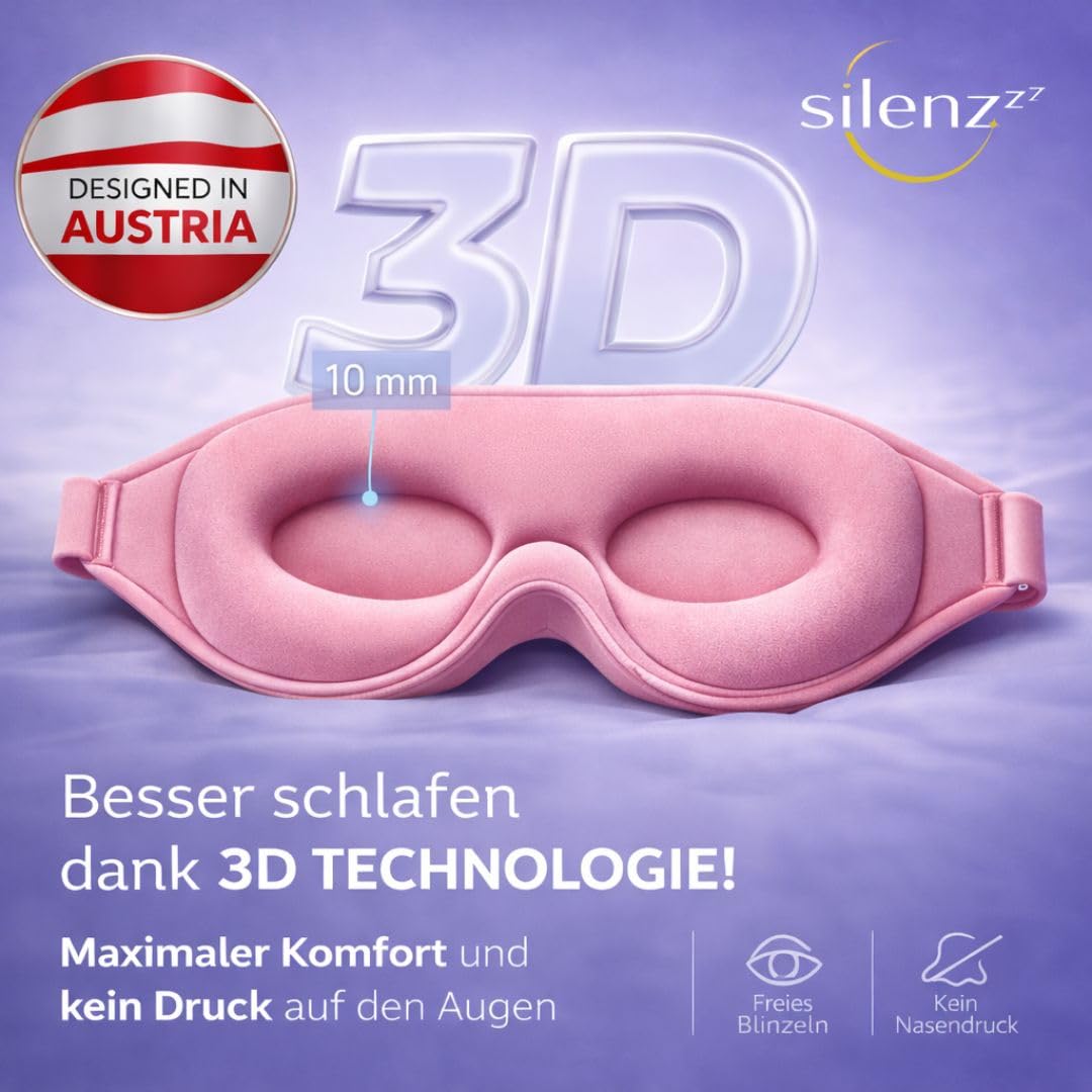 Maska do spania premium – maska 3D na oczy dla kobiet i mężczyzn – okulary do spania wygodnie wyściełane dla absolutnej ciemności – maska do spania, różowa