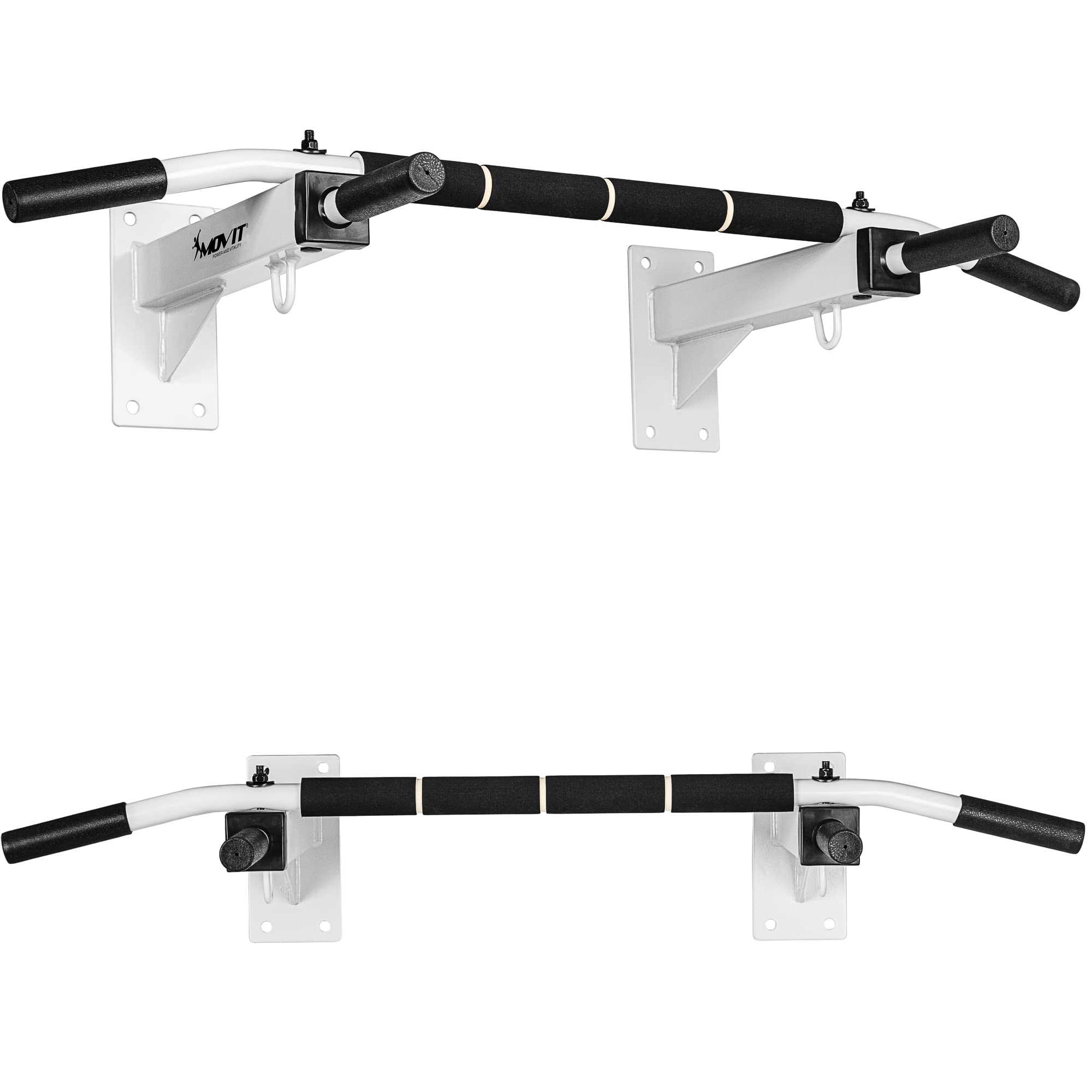 MOVIT Barra per Trazioni - a Muro, Professionale, Carico Massimo 350 kg, in Acciaio, Multifunzione, Antiscivolo, con Gancio e Viti - Sbarra per Sollevarsi, Allenamento, Fitness, Pull up Bar, Chin Up